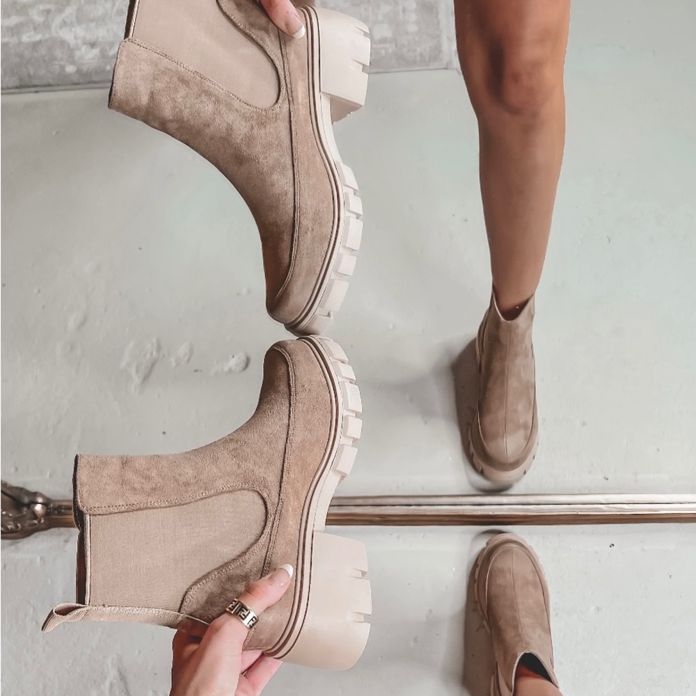 taupe suede short boots